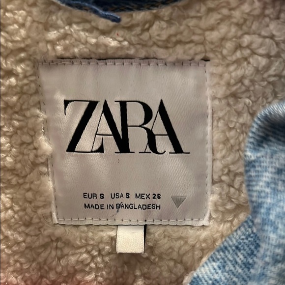 Zara Light Blue Sherpa Lined Denim Oversized Jean Jacket size small women’s - Picture 3 of 10